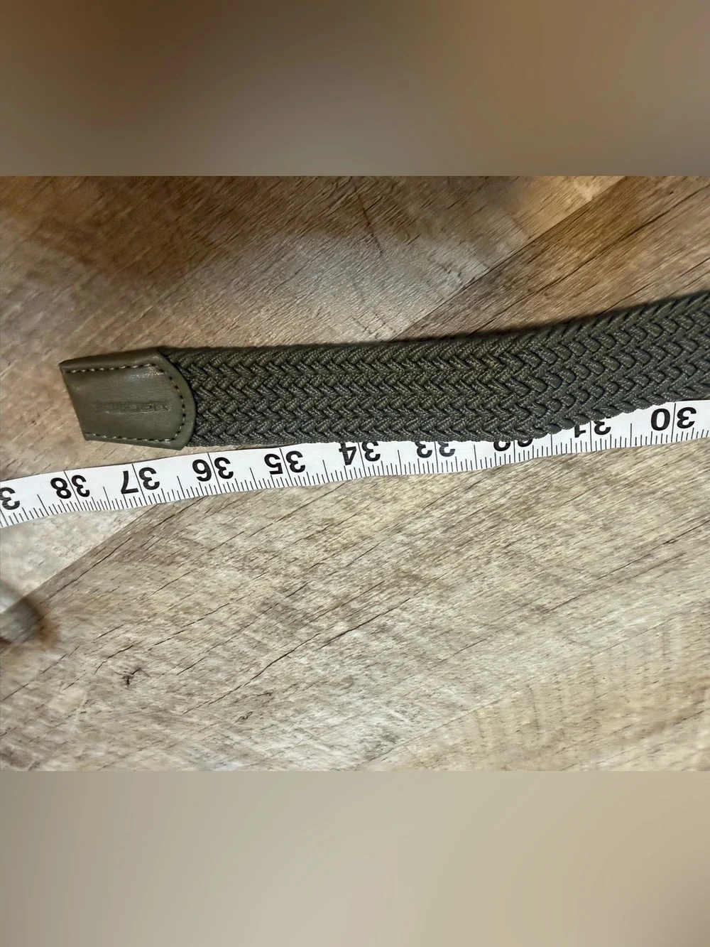 Olive Green Woven Men's Belt with Leather (Look?)Trim